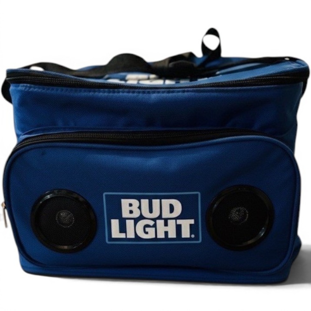 Bud Light Blue Insulated Soft Cooler Bag with Built-in Dual Speakers Tailgate